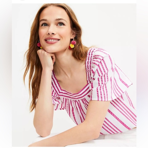 Ann Taylor LOFT Striped Square Neck Top sz XXS Pet - Picture 7 of 8